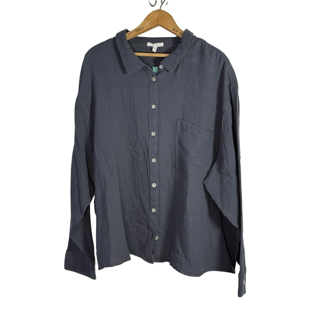 Maurices Slate Blue / gray Textured Button-Down Shirt NWT 3XL
